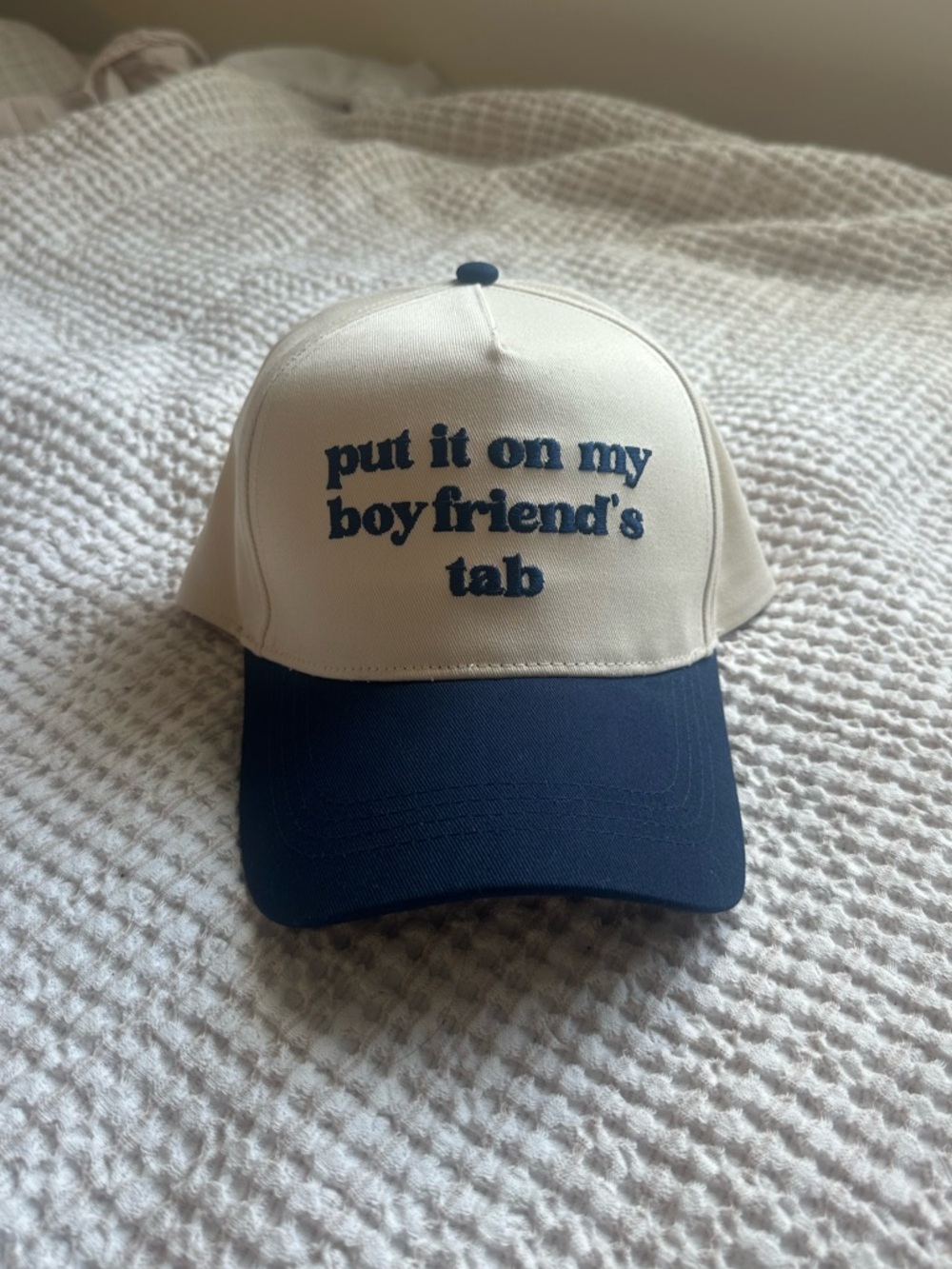 David and Young Cream and Navy Embroidered Slogan Baseball Cap